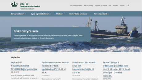 Miniatureudgave af forsiden på hjemmesiden for Fiskeristyrelsen