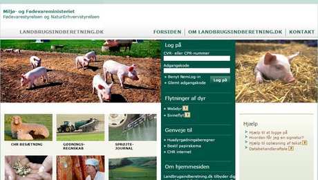 Miniatureudgave af forsiden på hjemmesiden for Landbrugsindberetning