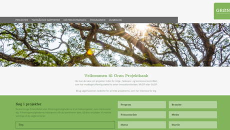 Miniatureudgave af forsiden på hjemmesiden for Grøn Projektbank